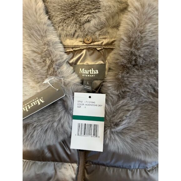 Martha Stewart Harvest +Holiday Cap Sleeve Puffer Vest Moonstone Grey SZ L NEW - Picture 3 of 5